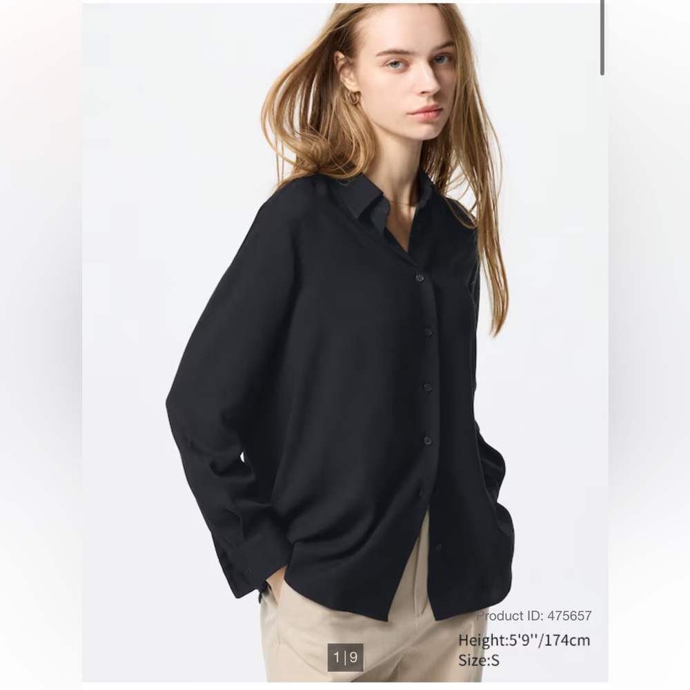 Uniqlo essential black rayon blouse button down